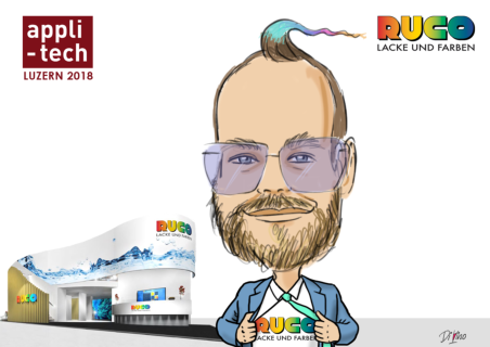 Karikaturenzeichner Di Vino auf der Appli-Tech in Luzern für RUCO